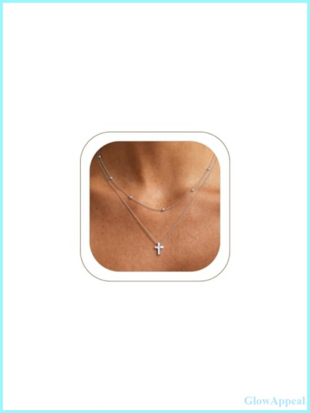 Silver Cross Necklace Women Double Layer Pendant 18-20" Hypoallergenic